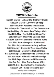 A poster showing the walks schedule for Liskeard Hiking Club