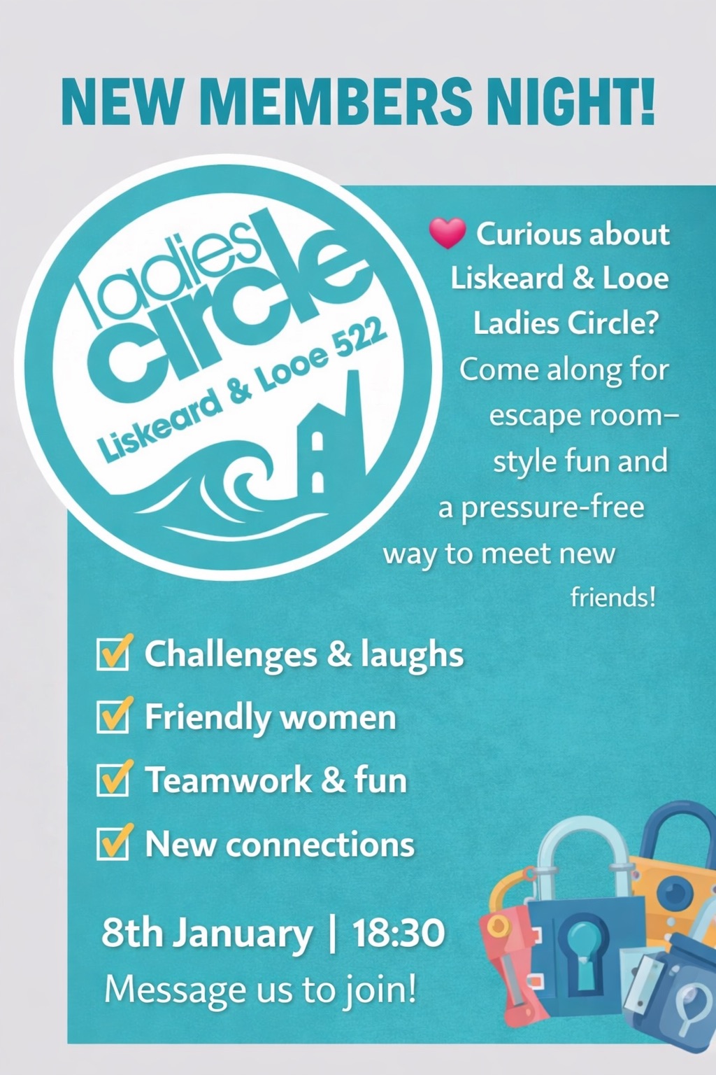 Poster for a new members night for Liskeard & Looe Ladies Circle