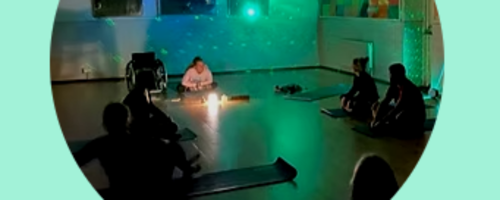 a photograph of a yoga class