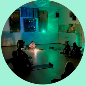 a photograph of a yoga class