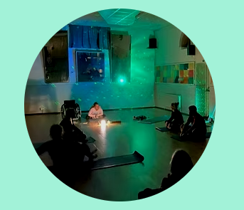 a photograph of a yoga class