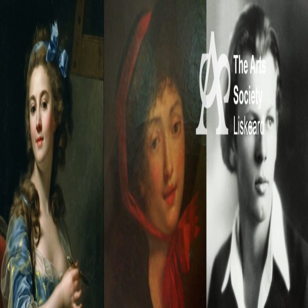Portrait of a woman from a different century and a photo of a young man.
